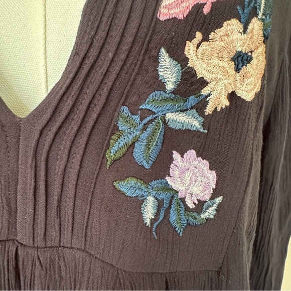 Free People Embroidered Floral Long Sleeve Dress Boho Women S Black Gauzy Mia - Picture 11 of 11